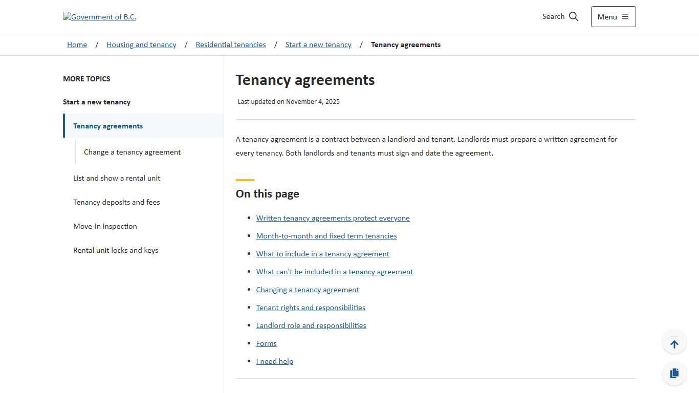 Tenancy agreements - Province of British Columbia