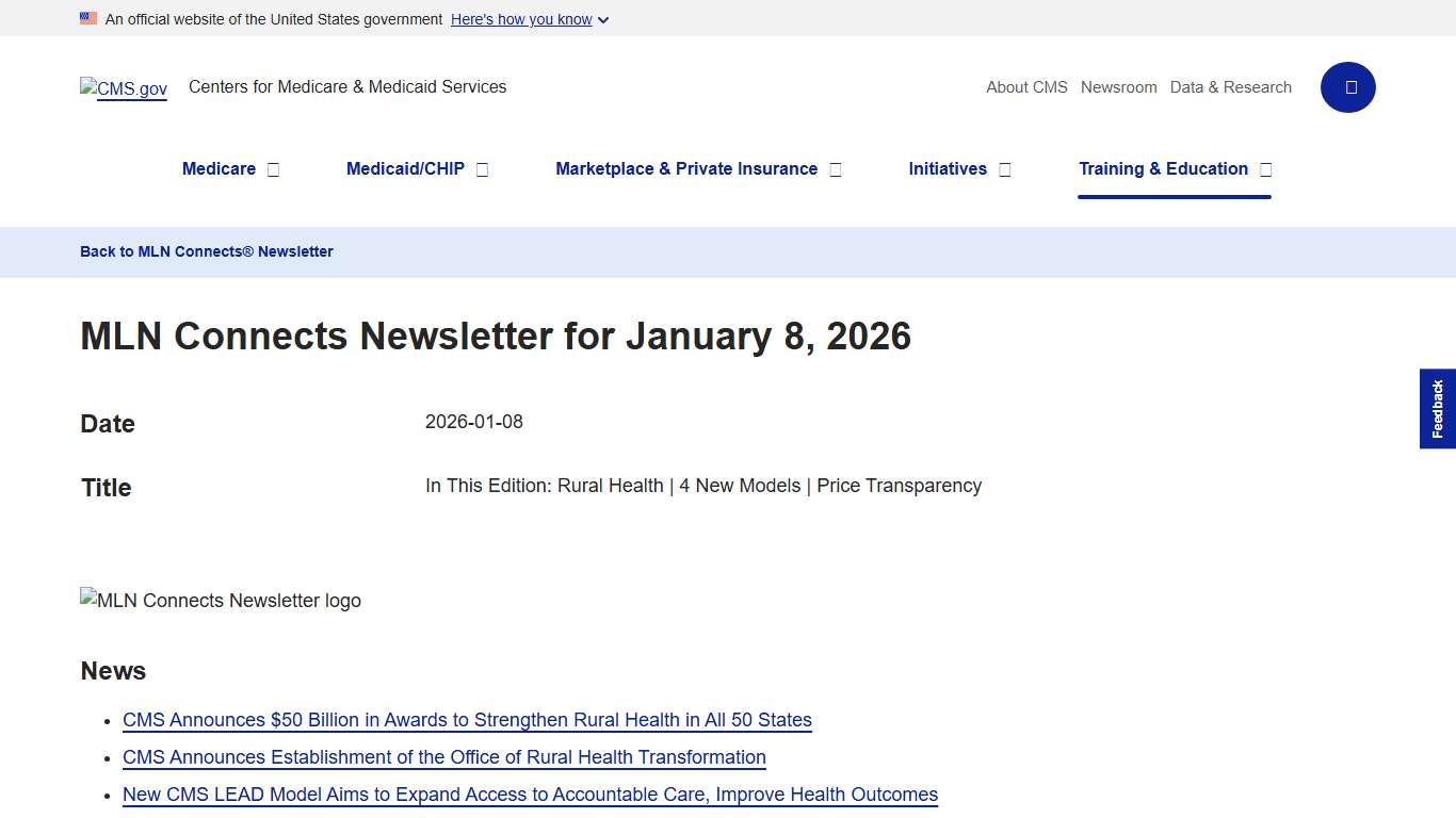 MLN Connects Newsletter for January 8, 2026 CMS